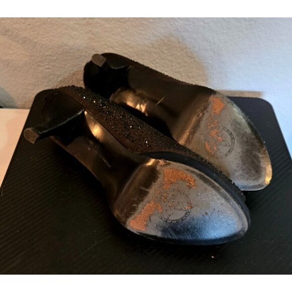 Embellished Black Evening Pump Sz 7.5 Adrienne Vittadini Open Toe 3" Heel Formal - Picture 15 of 16